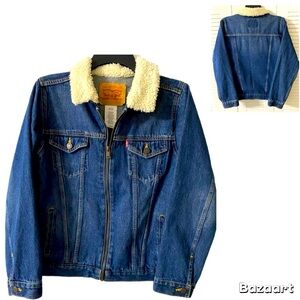 EUC Levi’s Vintage Jean Jacket, Sherpa collar, Medium wash, Denim, Sz L, Classic